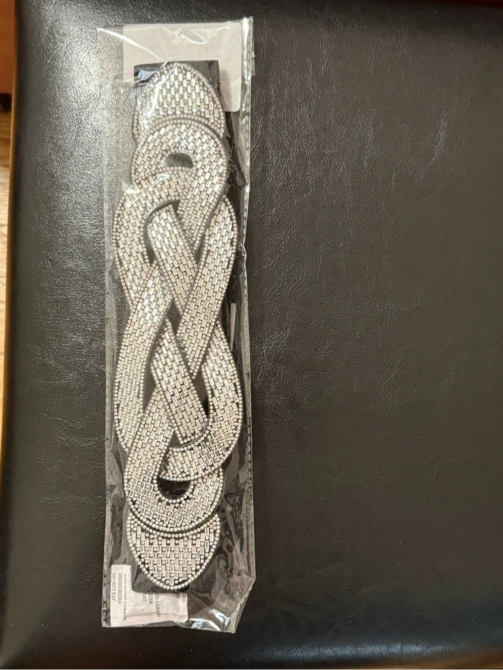 Crystal Braided Elastic Waist Belt - Black~ M:fit waist size 31-36 in.